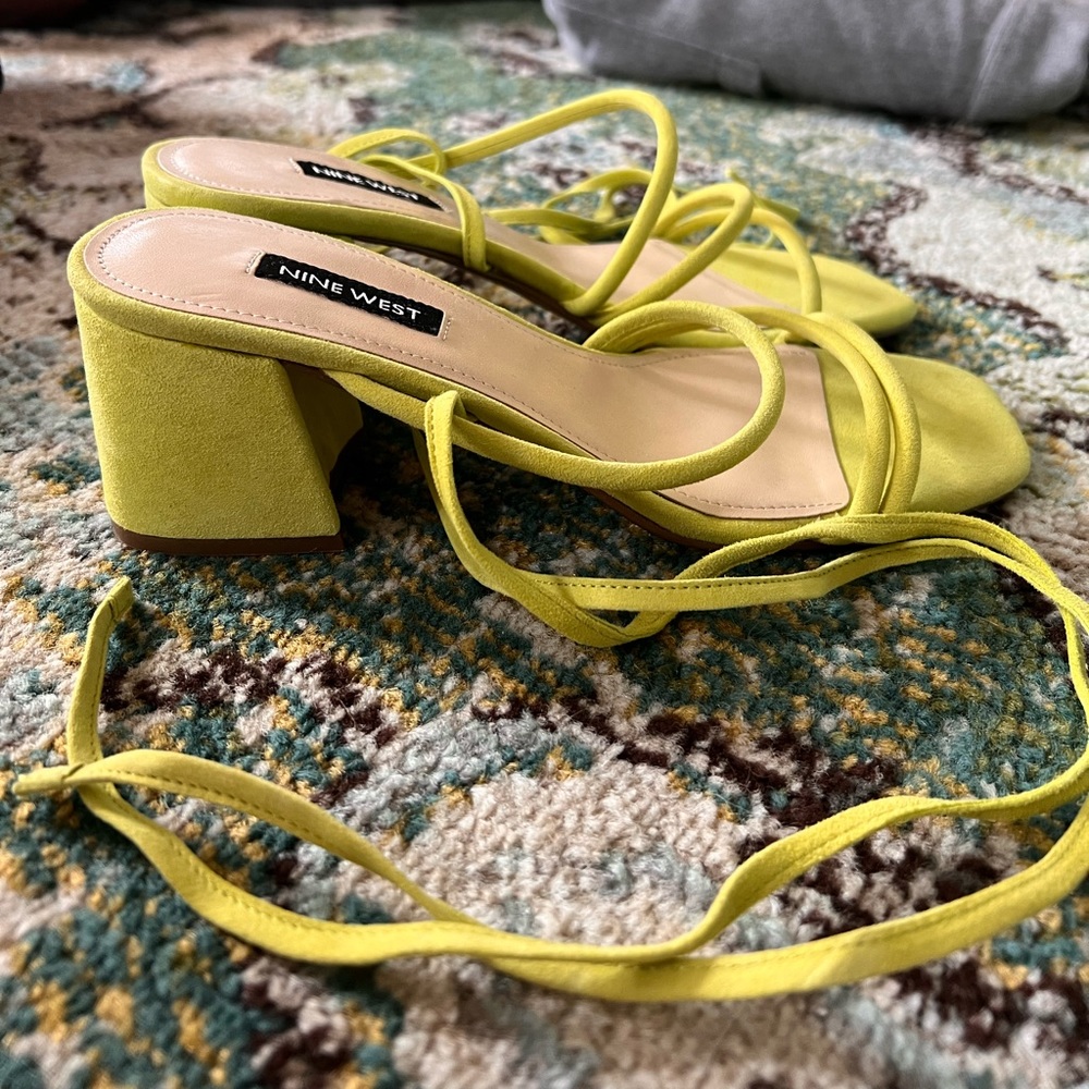 Nine West Lime green tie suede sandals